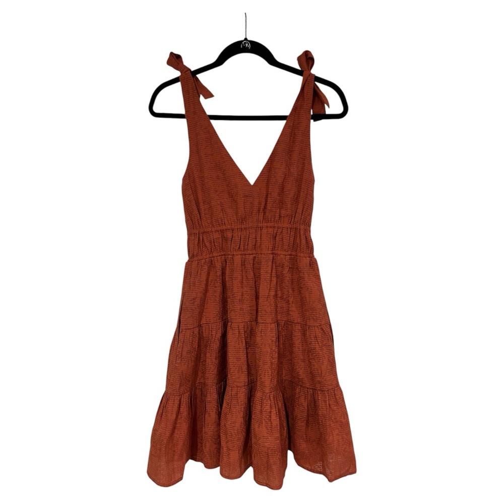 Chelsea28 Tiered Tie Strap Minidress in rust clay